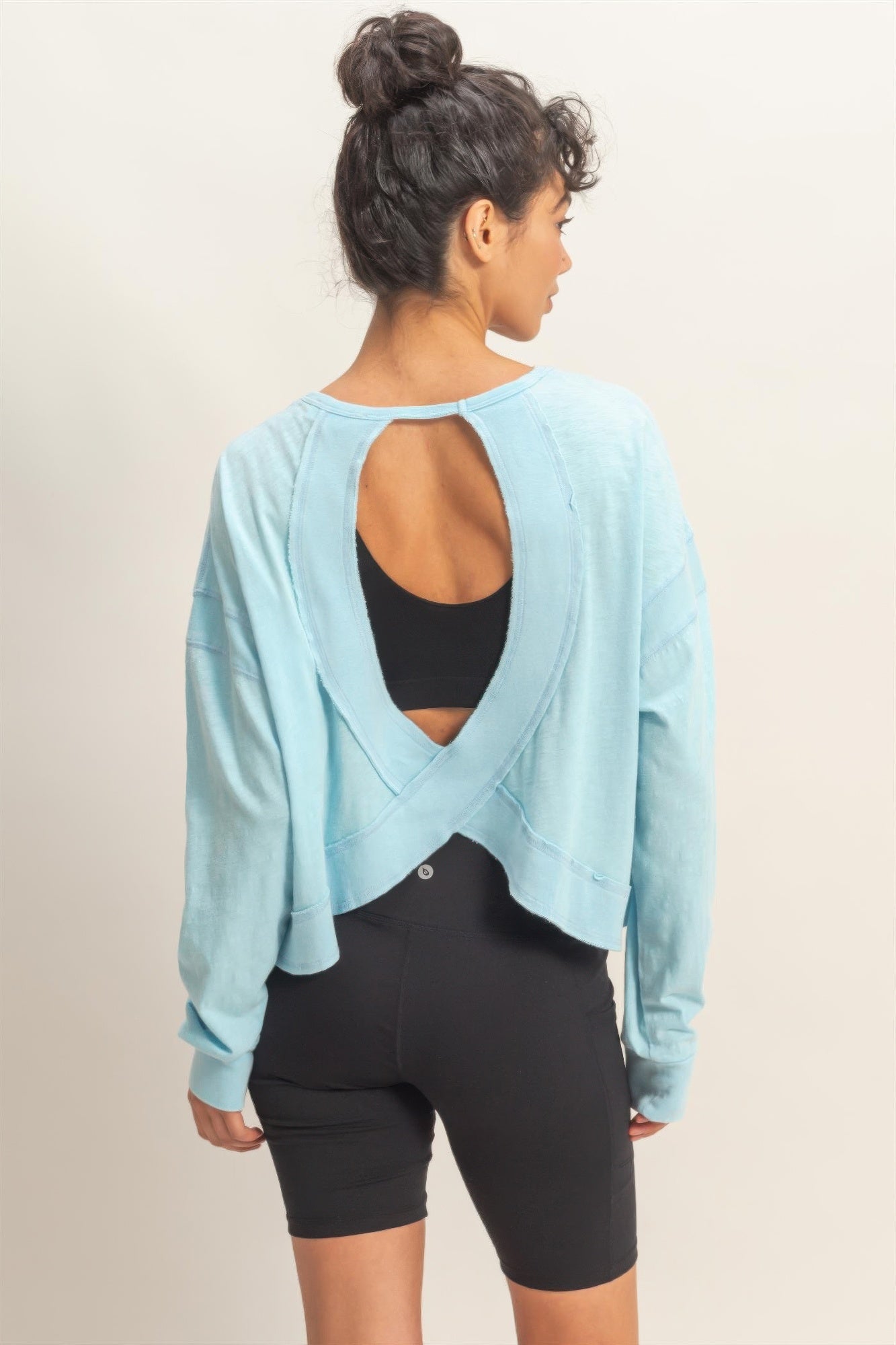 Cross Detail Open Back Long-sleeve Top