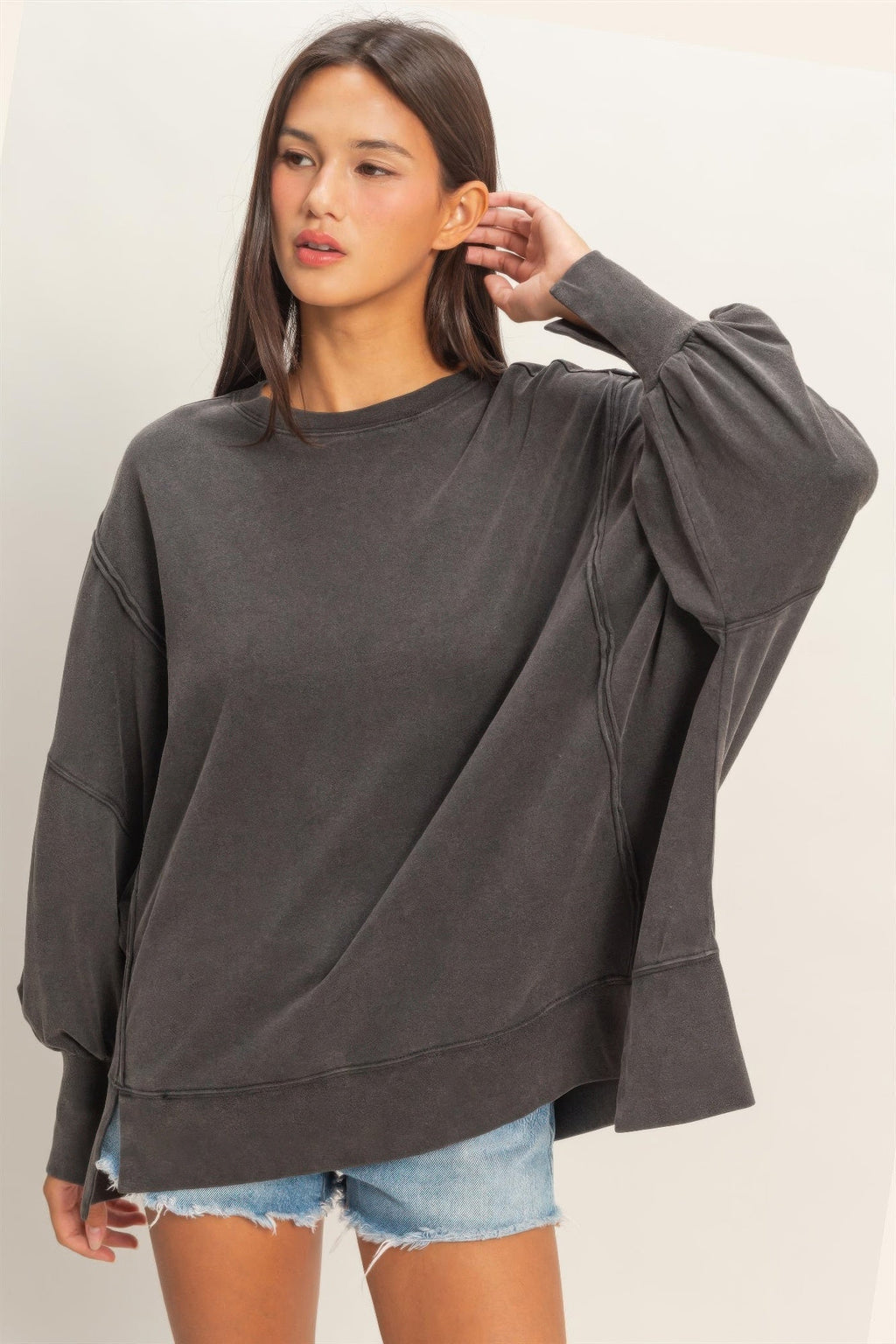 Oversized Seam Detail Long Sleeve Top