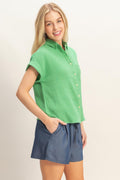 Rolled Sleeve Button-up Top
