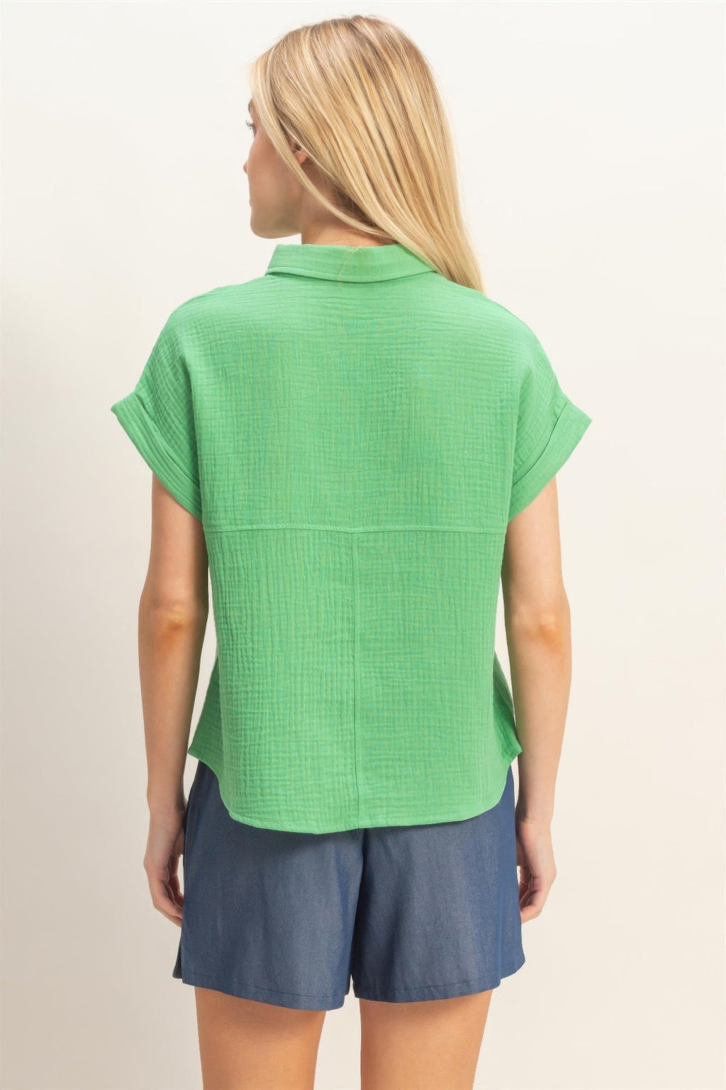 Rolled Sleeve Button-up Top