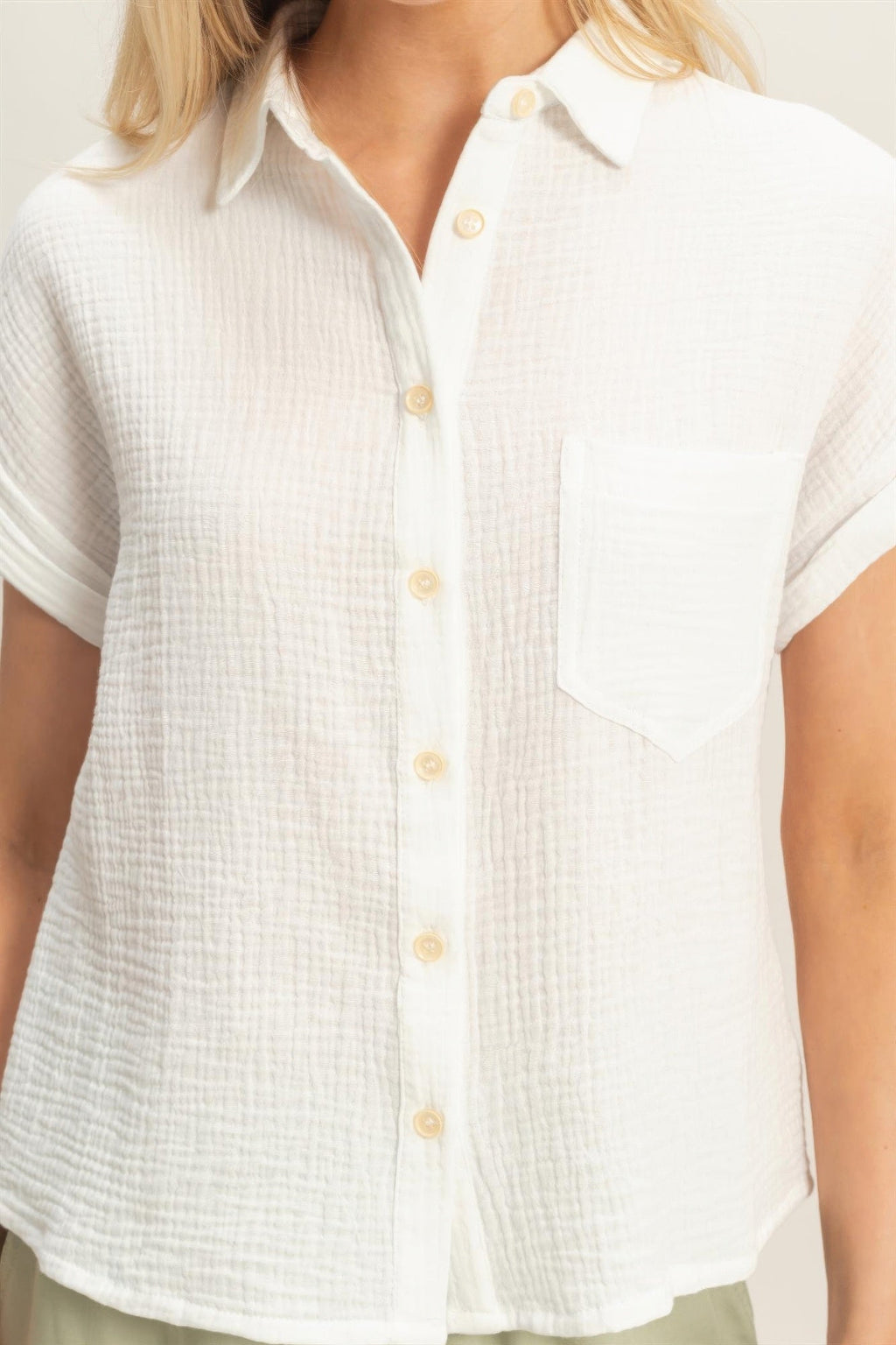 Rolled Sleeve Button-up Top