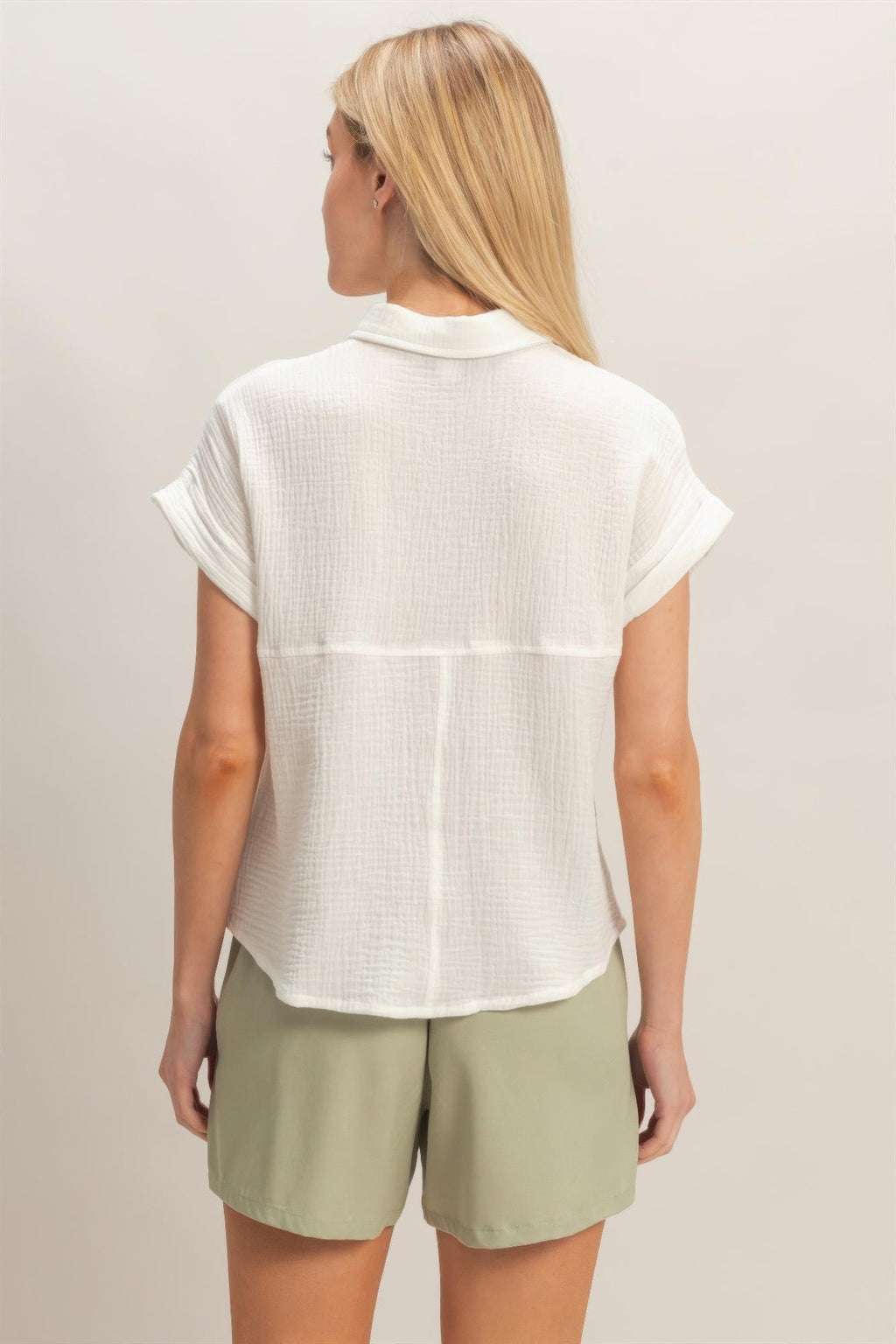 Rolled Sleeve Button-up Top