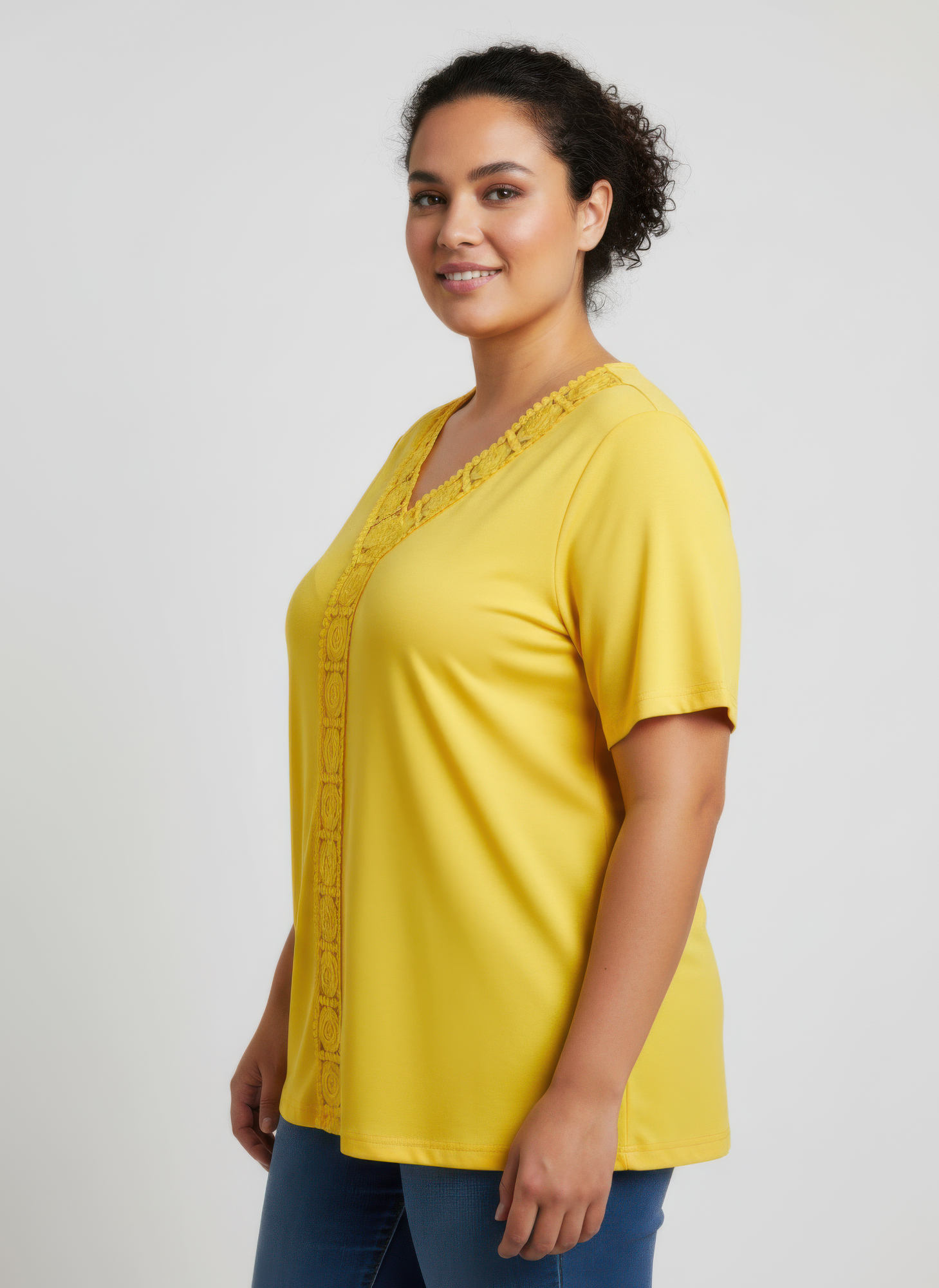 Lace Trim V-neck Short Sleeve Knit Top