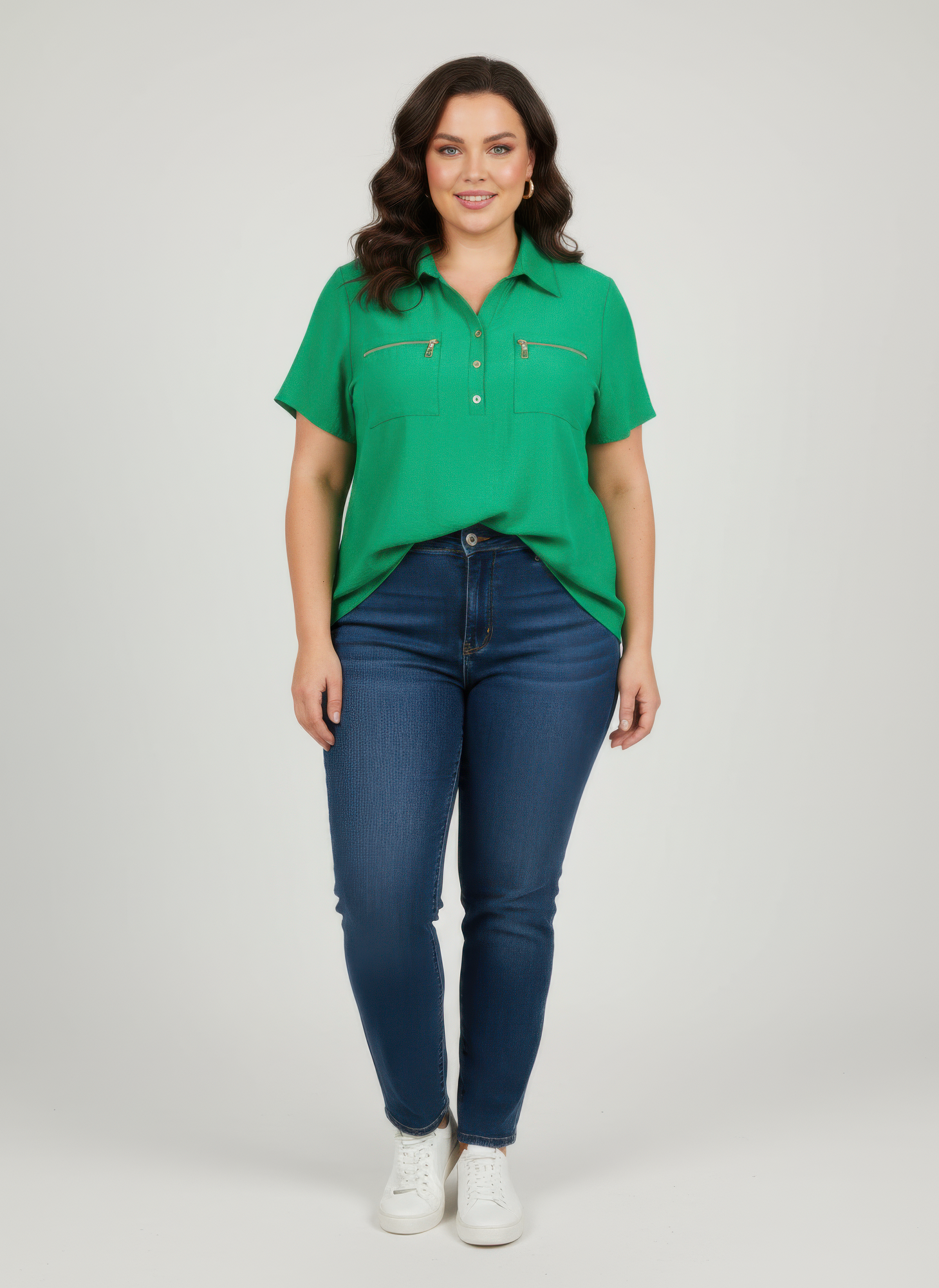Zip Pocket Collared Knit Tunic Top