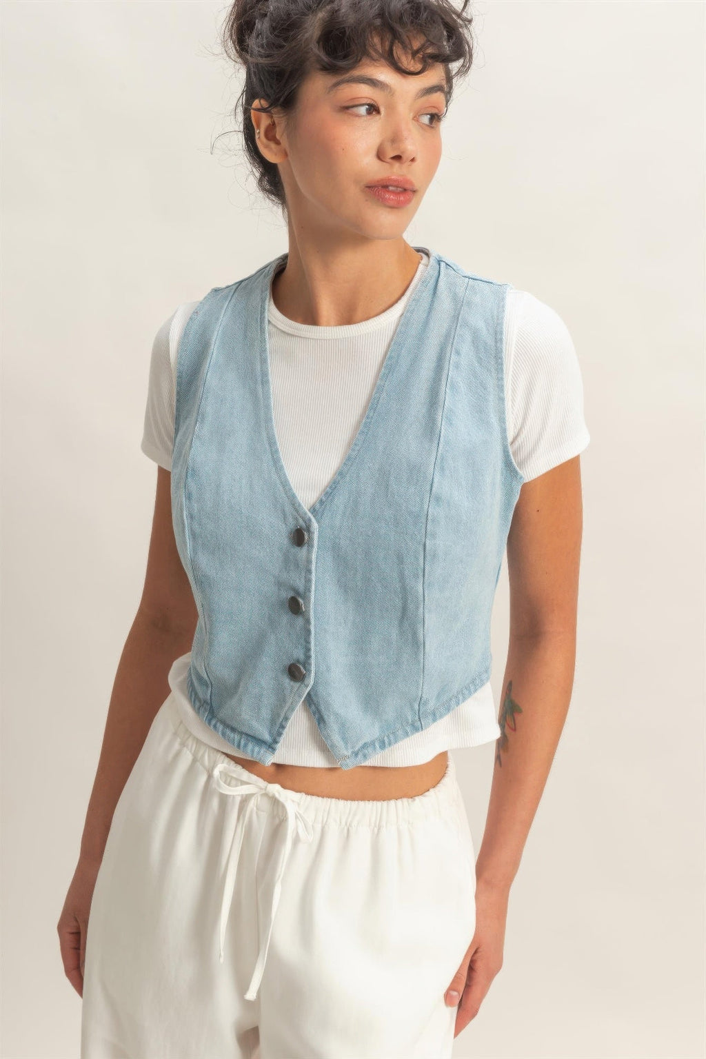 V-neck Sleeveless Denim Vest