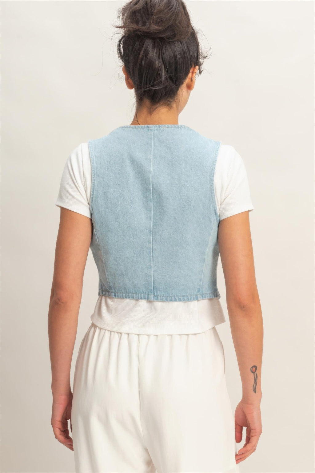 V-neck Sleeveless Denim Vest