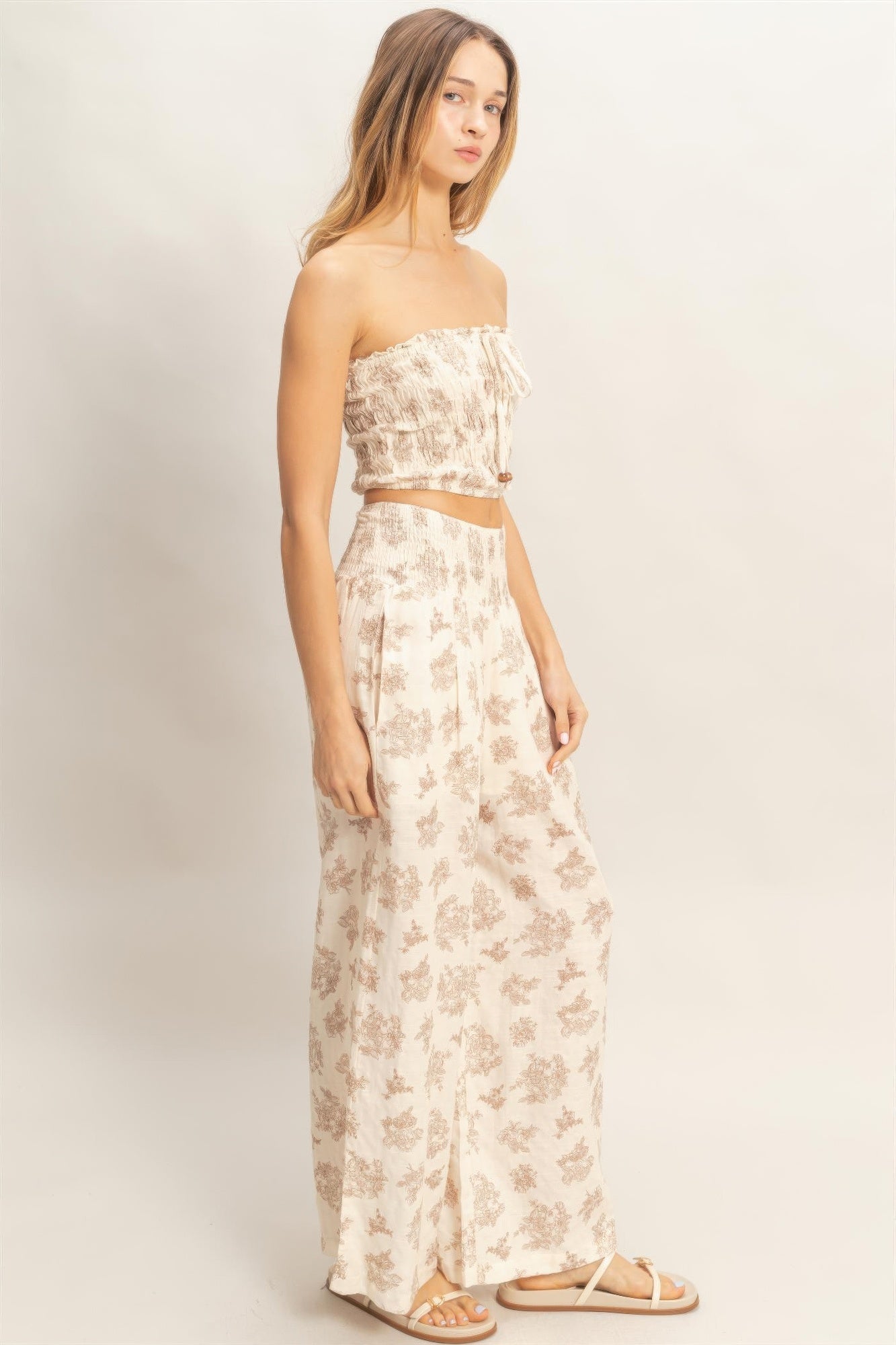 Smocked Tube Top & Wide-leg Pants Set