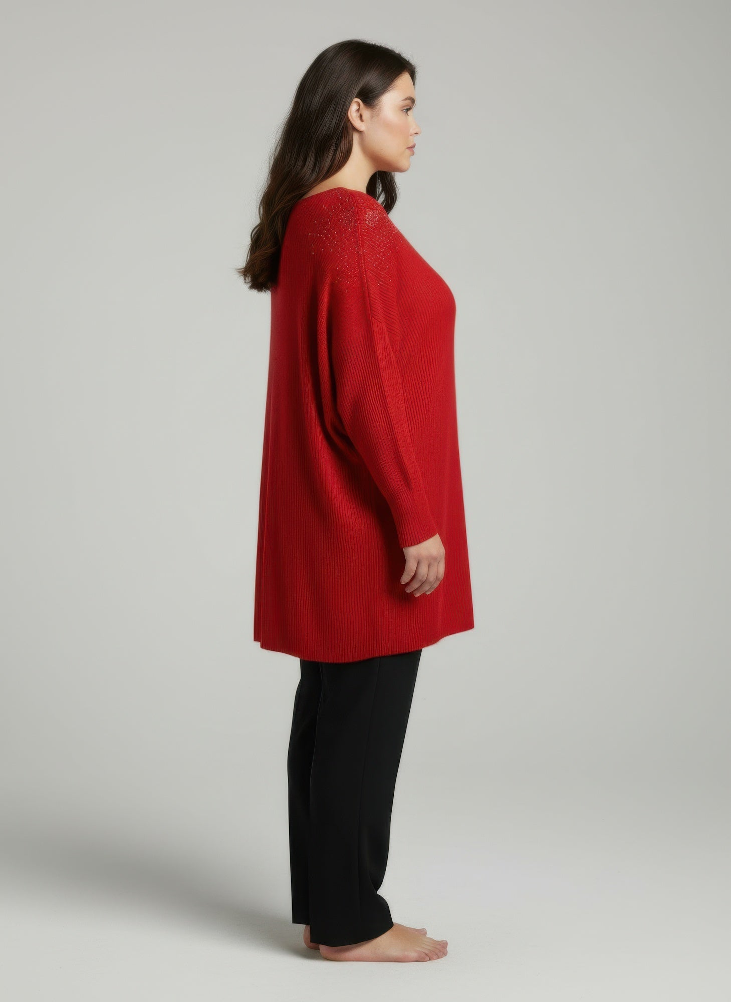 Scarlet Embellished Neckline Dolman Sleeve Tunic Top