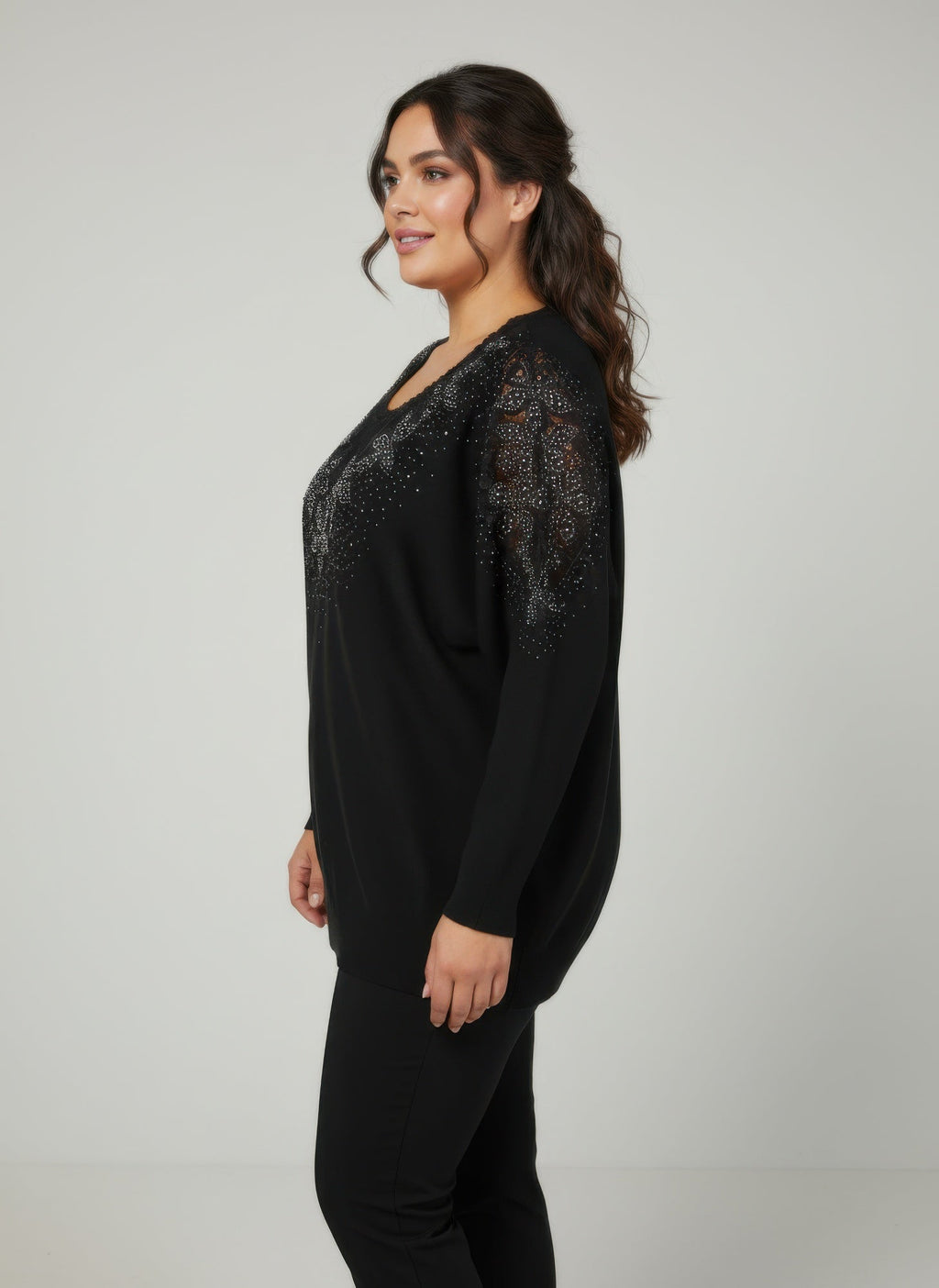 Midnight Sparkle Embellished Knit Tunic Top