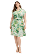 Plus Size Floral Waist Tie Shirt Dress