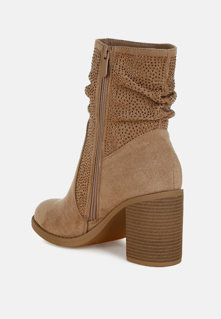 Chinar Rhinestone Studded Slouchy Ankle Boots