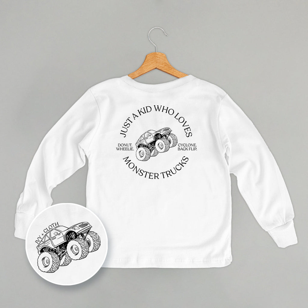 Just A Kid Who Loves Monster Trucks (Kids Back Print)