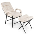 Linen Fabric Modern Accent Chair with Ottoman and Adjustable Backrest-Beige