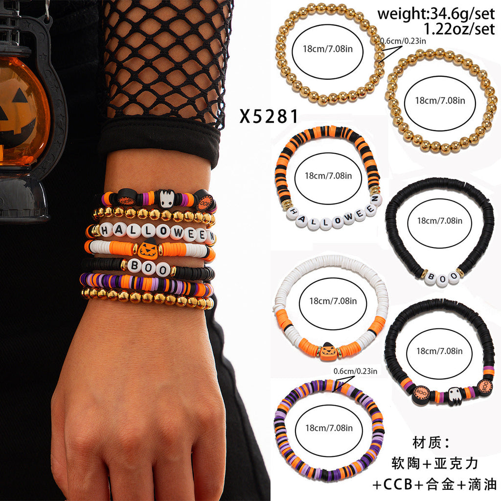 Halloween skull pumpkin bracelet set