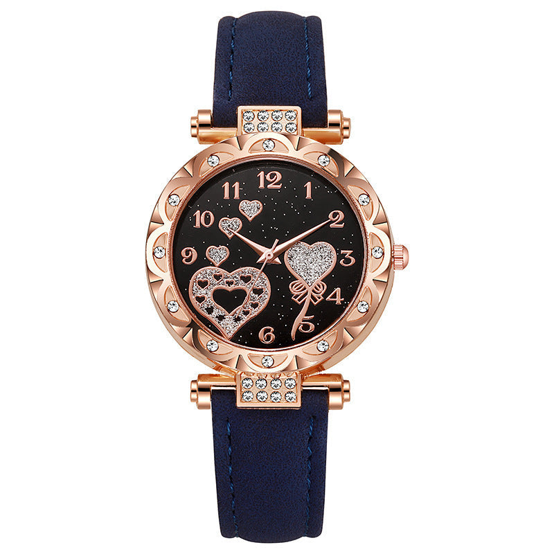 Simple leather strap quartz watch for students