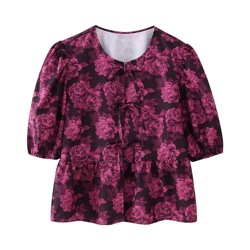Leopard Blouse Puff Sleeve Crop Top Women's Summer Clothing