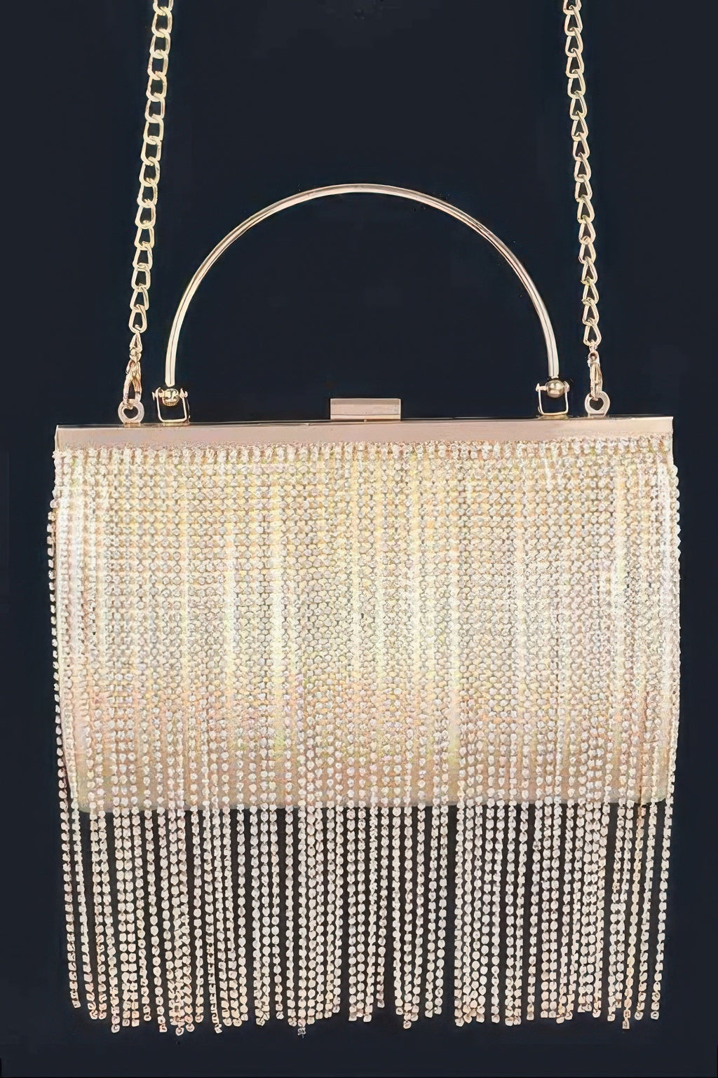 Rhinestone Fringe Metallic Party Clutch