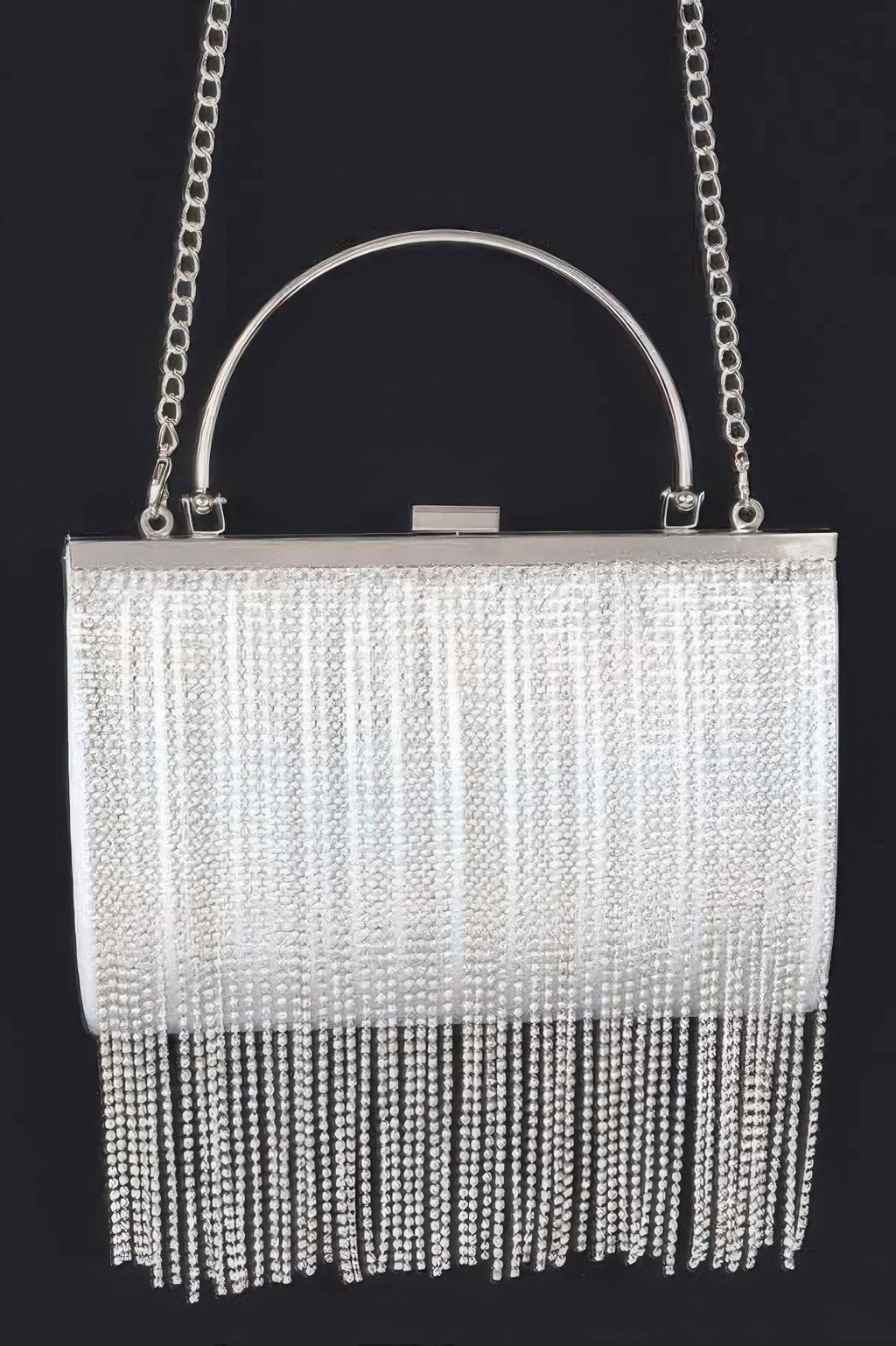 Rhinestone Fringe Metallic Party Clutch