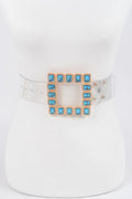 Women's Stone Buckle Faux Leather Belt