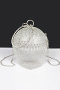 Rhinestone Glass Silver Tone Round Ball Clutch Handbag