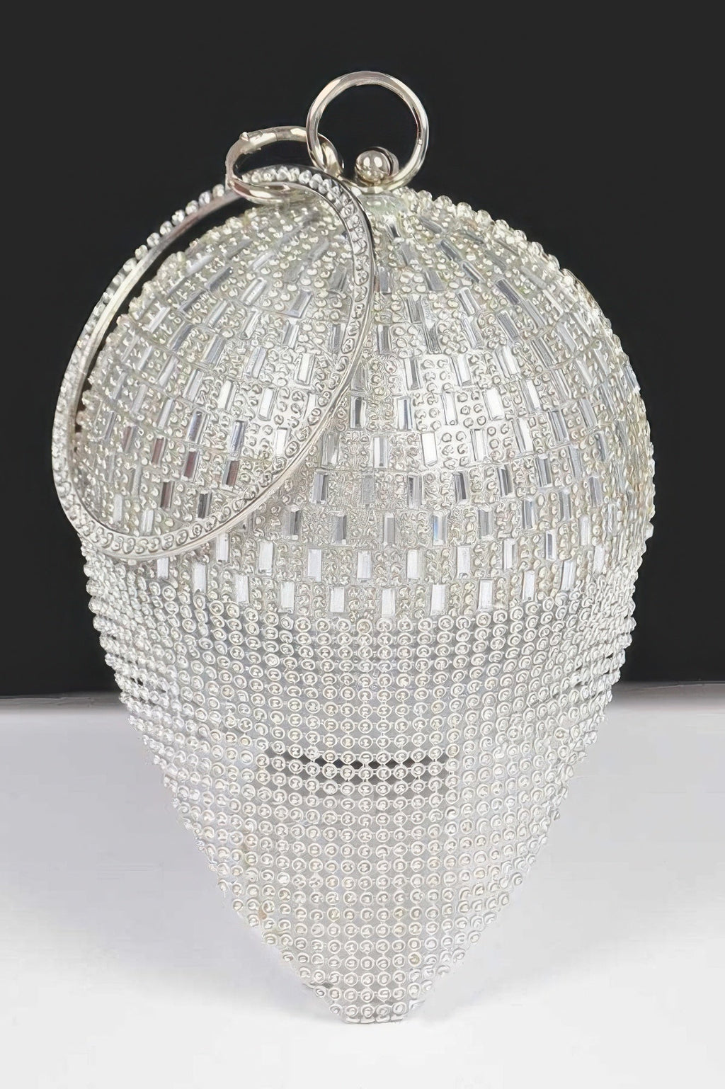 Rhinestone Glass Silver Tone Round Ball Clutch Handbag