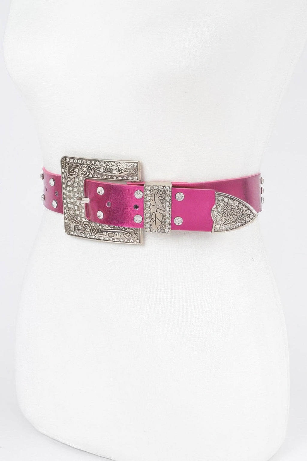 Rhinestone Buckle Metallic Belt W/stones