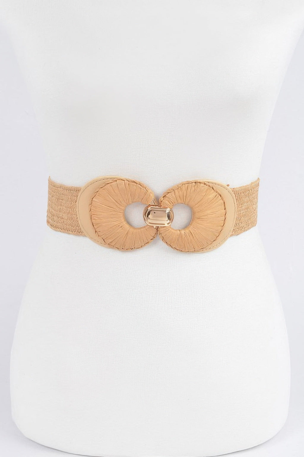 Faux Straw Two Buckle Elastic Belt