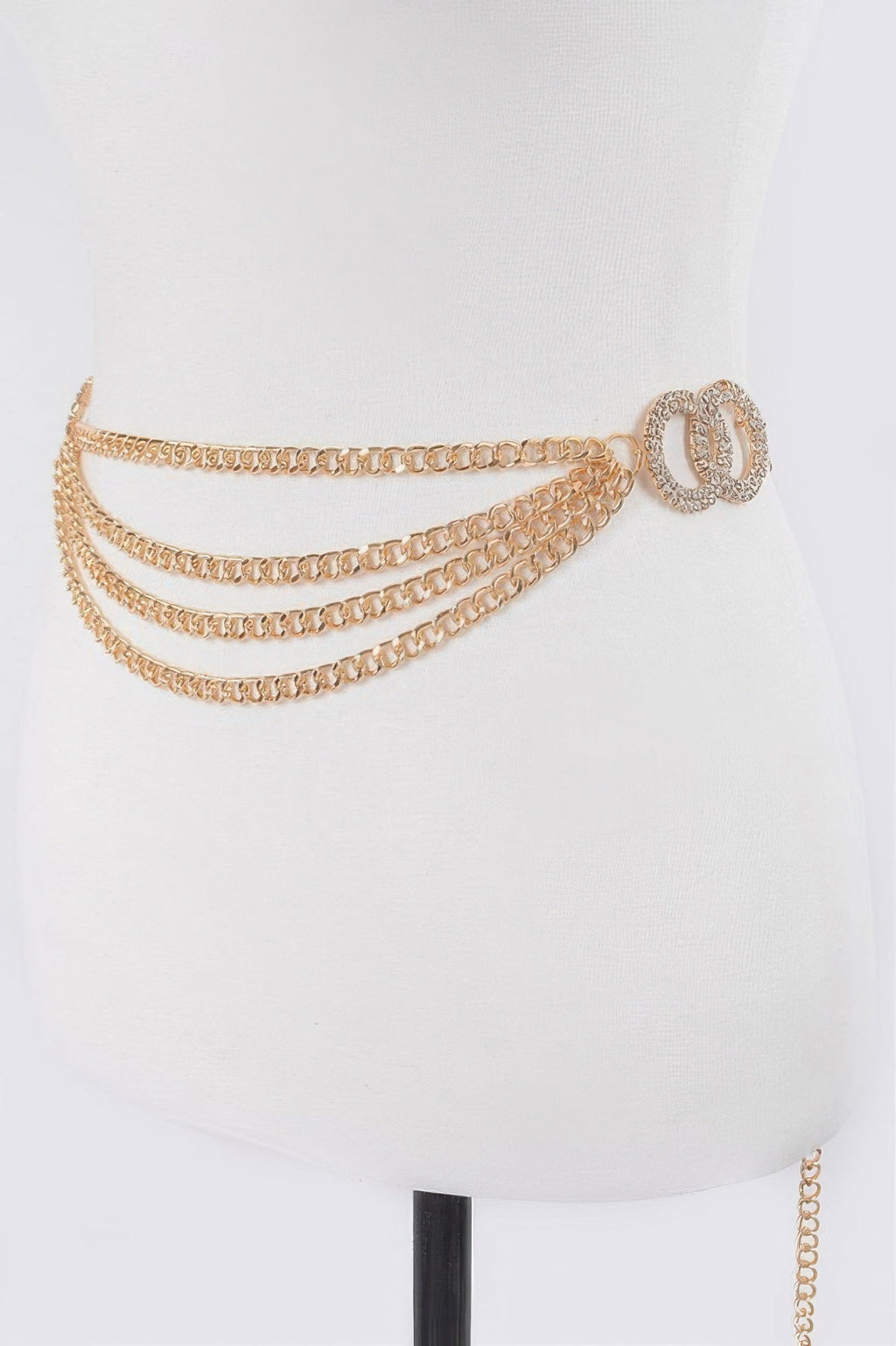 Circle Buckle Layered Chain Belt