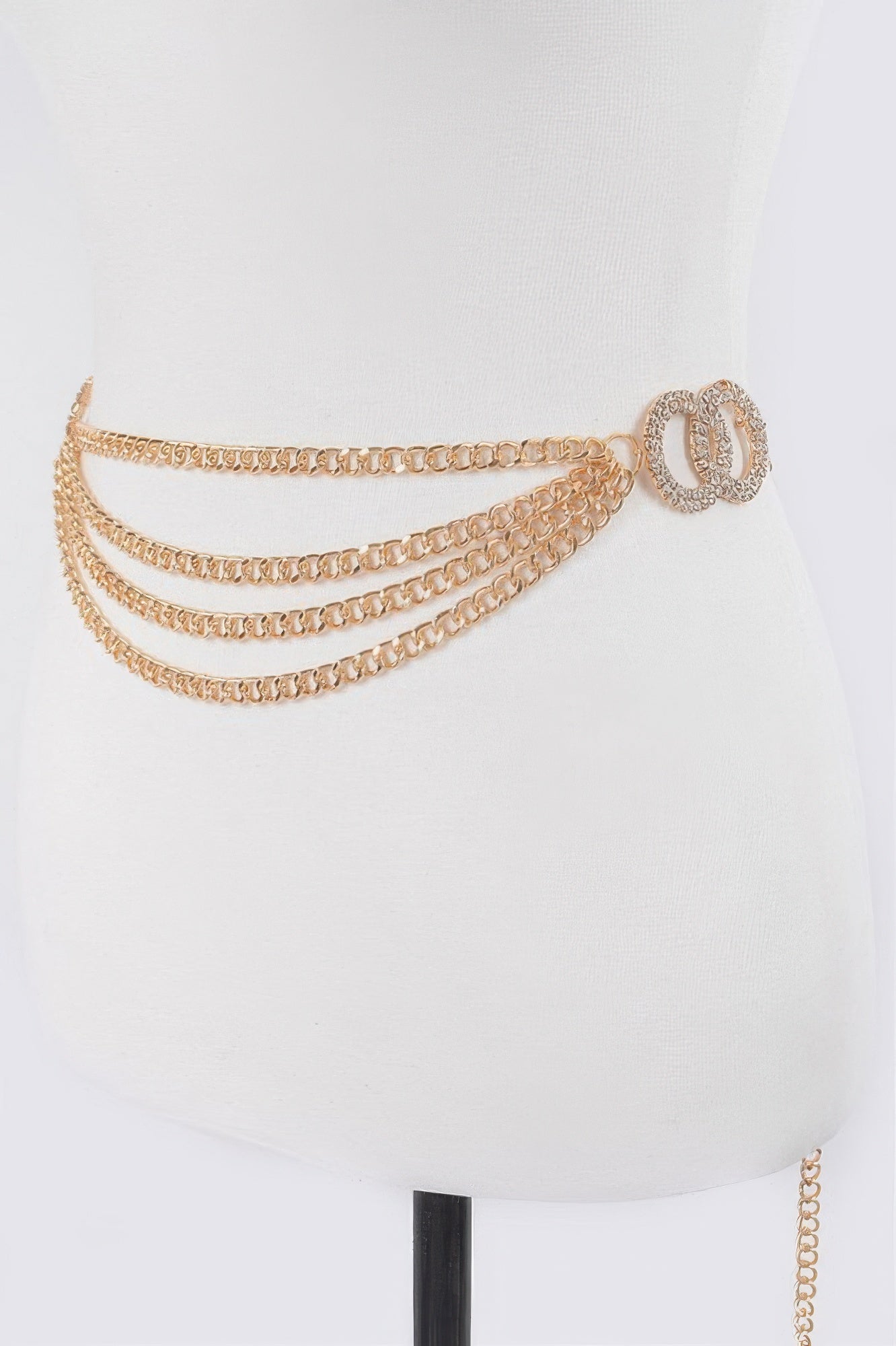 Circle Buckle Layered Chain Belt