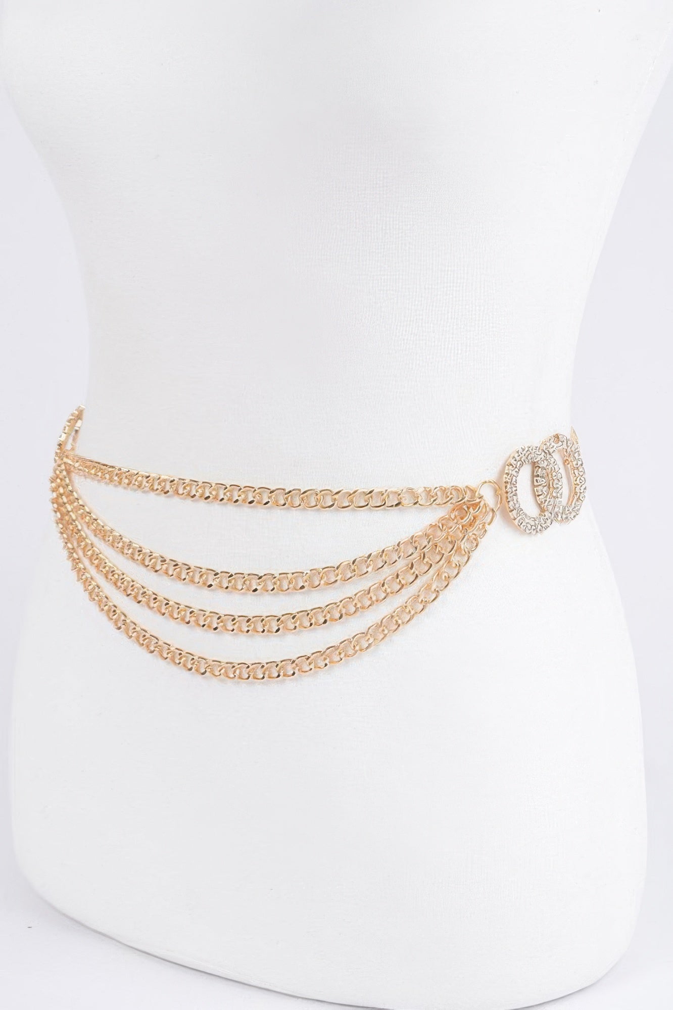 Circle Buckle Layered Chain Belt