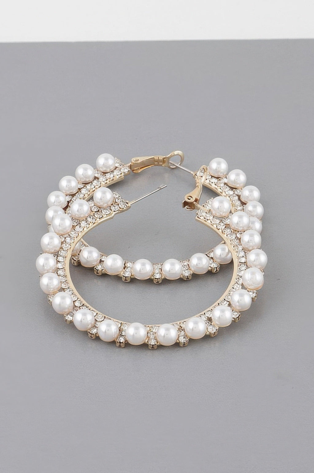 Pearl Lined Rhinestone Hoop Earrings