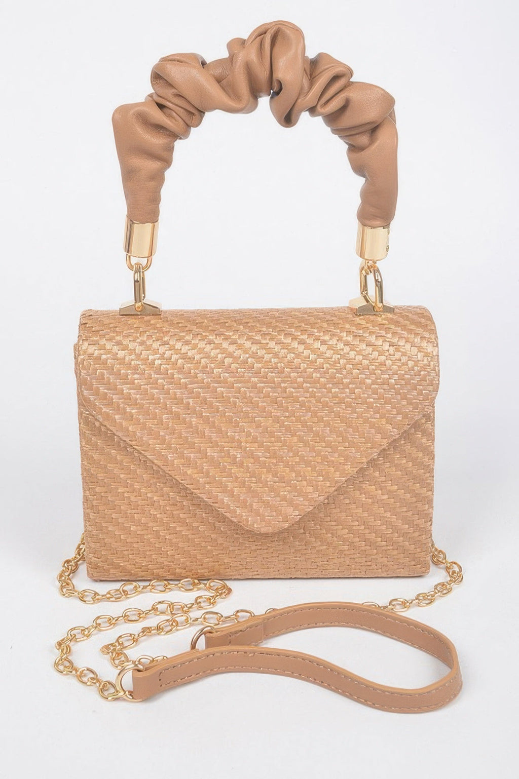 Faux Straw Top Handle Flap Bag