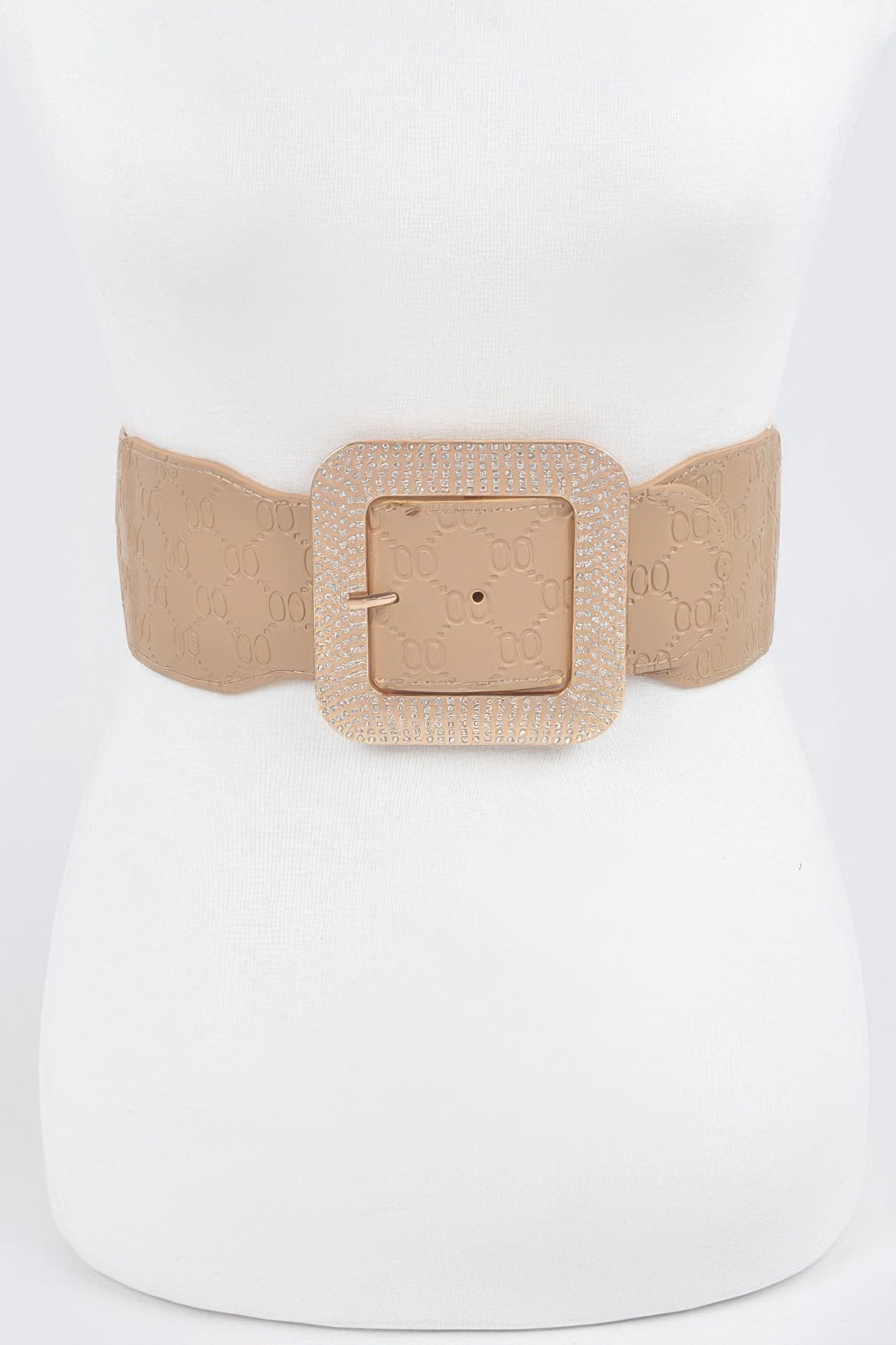 Big Rhinestone Buckle Embossed Elastic Belt