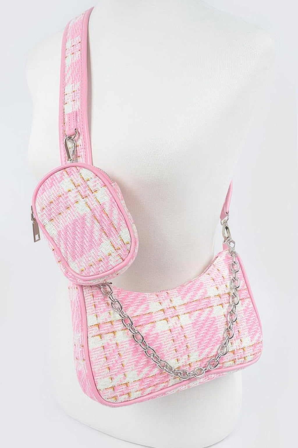 Tweed Plaid Shoulder Bag W/airpod Purse