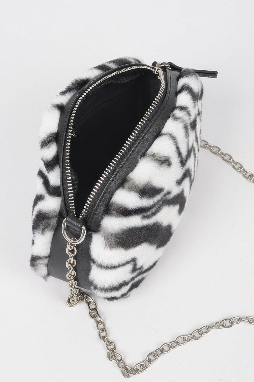 Tiger Print Fur Zip Crossbody Bag