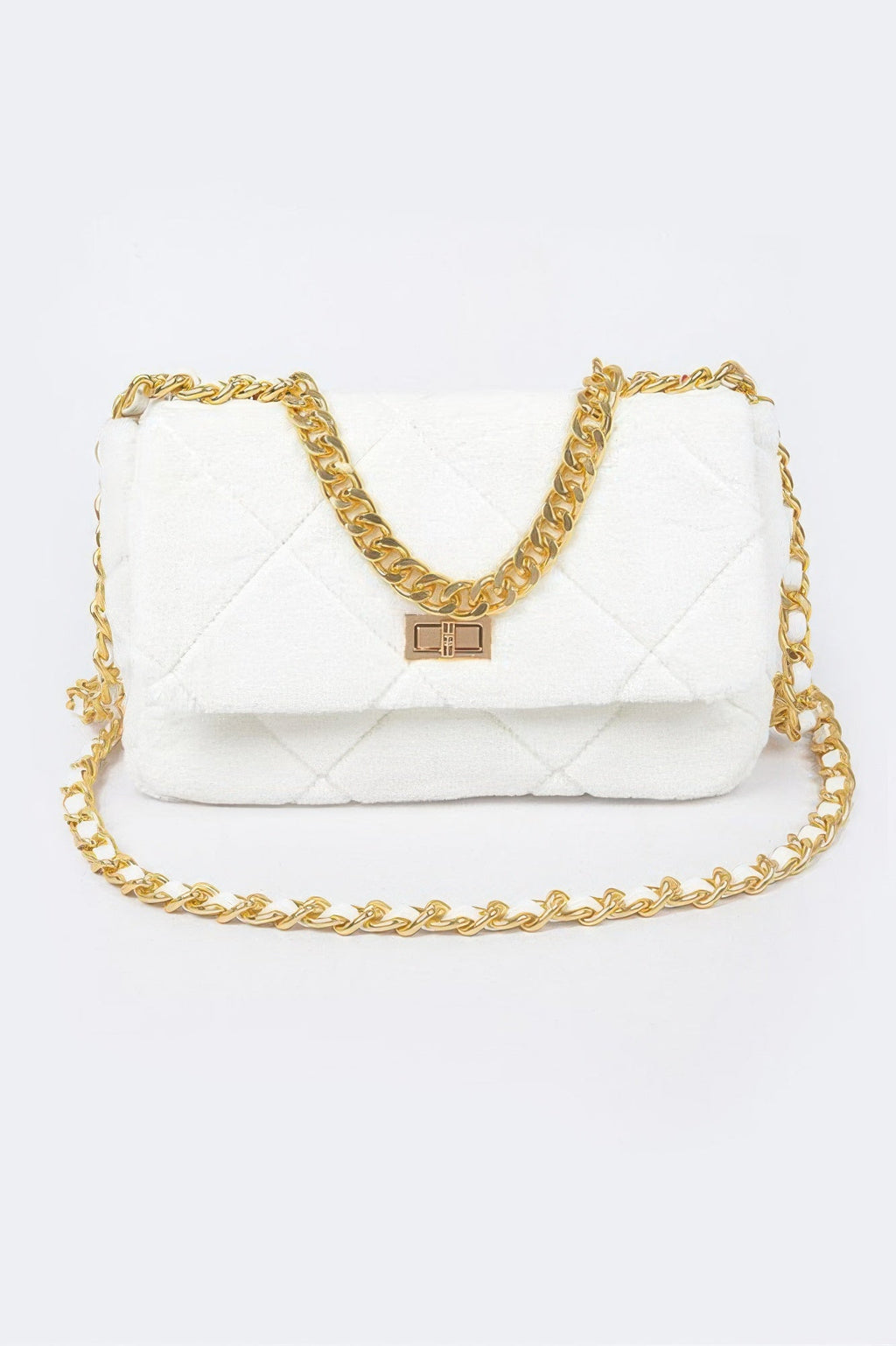Quilted Fur Chain Flap Clutch
