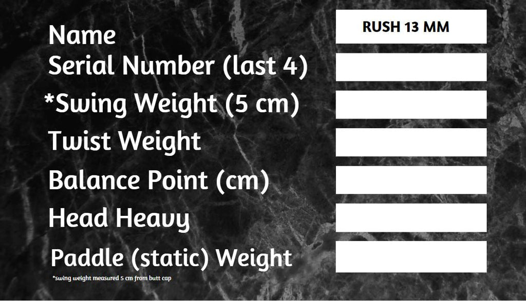 RUSH 13  SINGLES (PINK)  Includes custom weight card, paddle cover, paddle eraser, and lead weights.