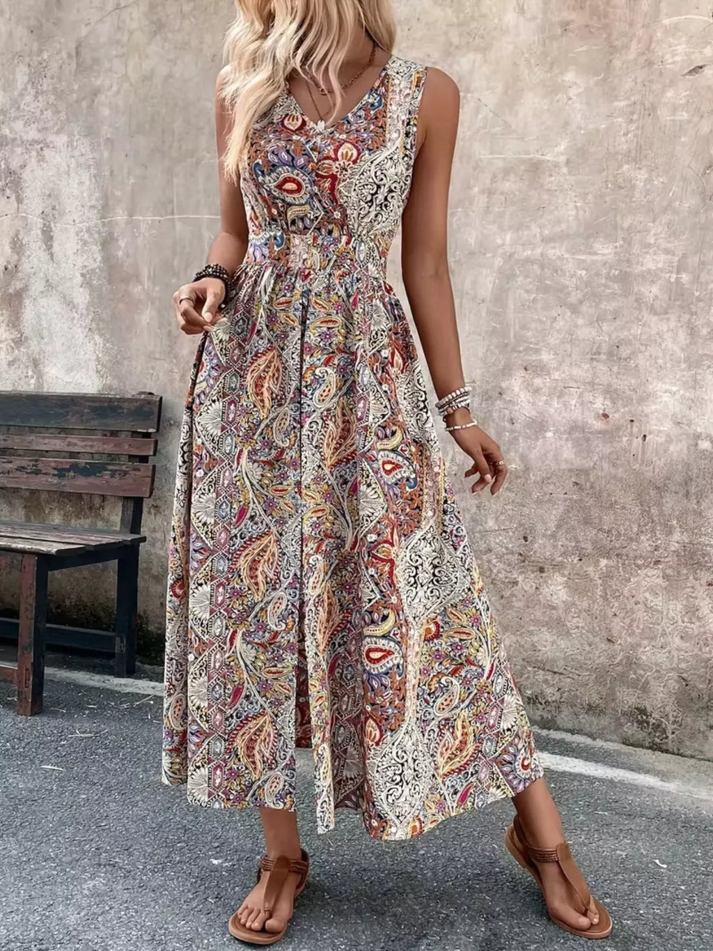 Paisley Print Sleeveless Romper with Long Top