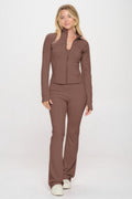 Premium Brown Yoga Jacket W/jumpsuit Set