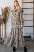 Bohemian Long Sleeve Maxi Dress in Black/Mocha