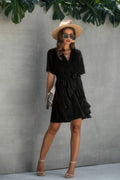 V Neck Ruffled Hem Wrap Above Knee Dress