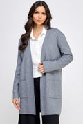 Basic Grey Soft Long Line Open Front Sweater Cardigan