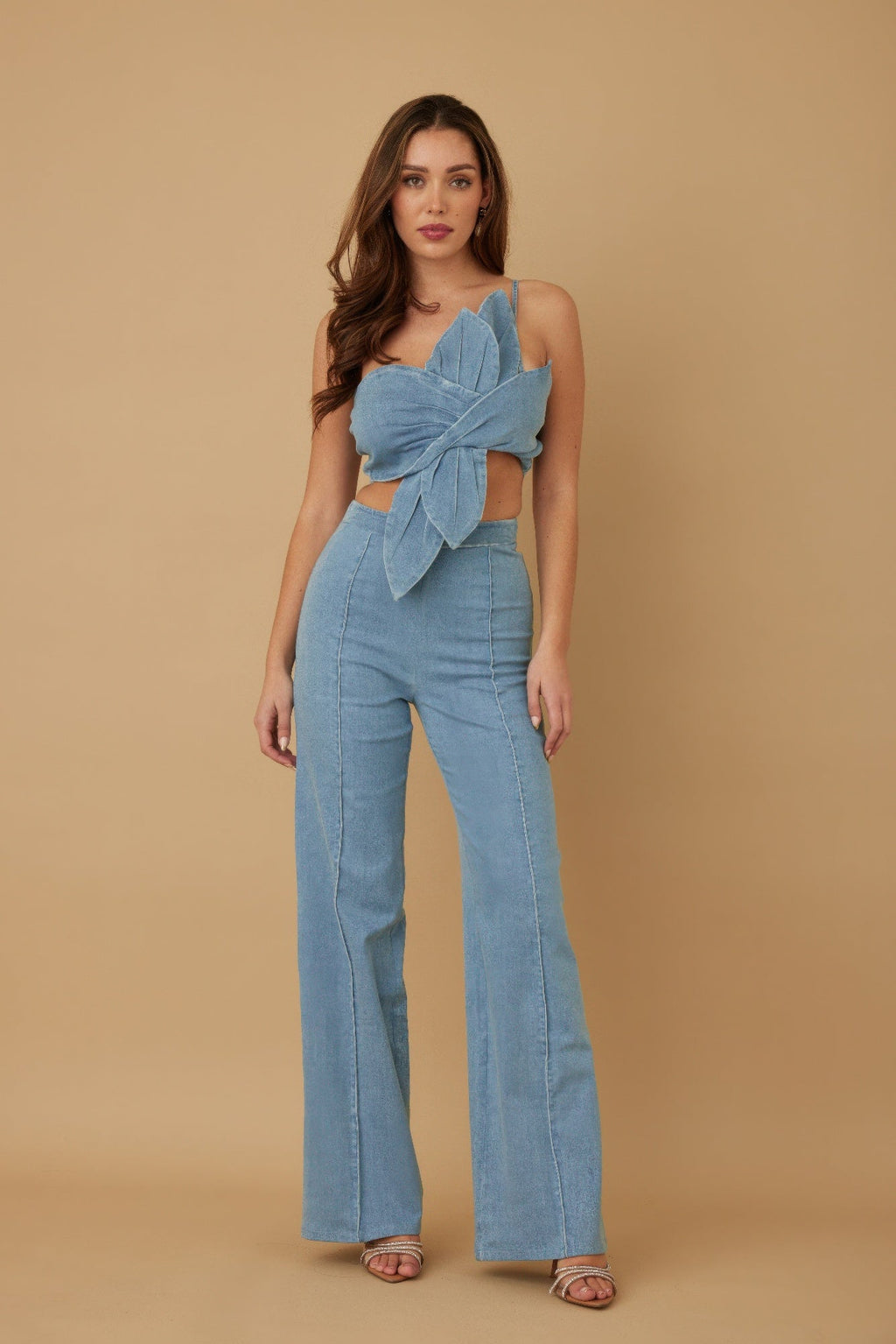 Single Strap Wrap Flower Pant Set