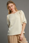Cream Color Puff Sleeve Knit Top