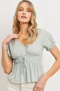 Front Waist Tie Top with Cut Edge Hemline