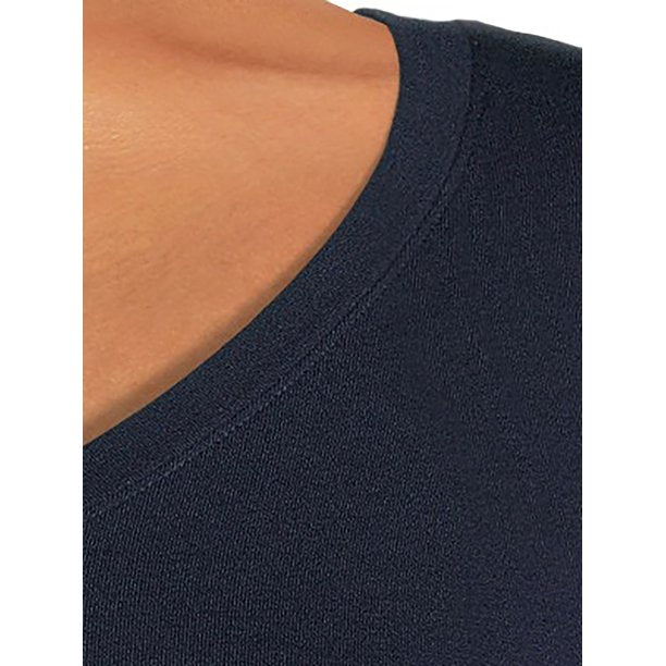 Plus Size 1XL Navy V-Neck Semi Fitted T-Shirt with Long Sleeves
