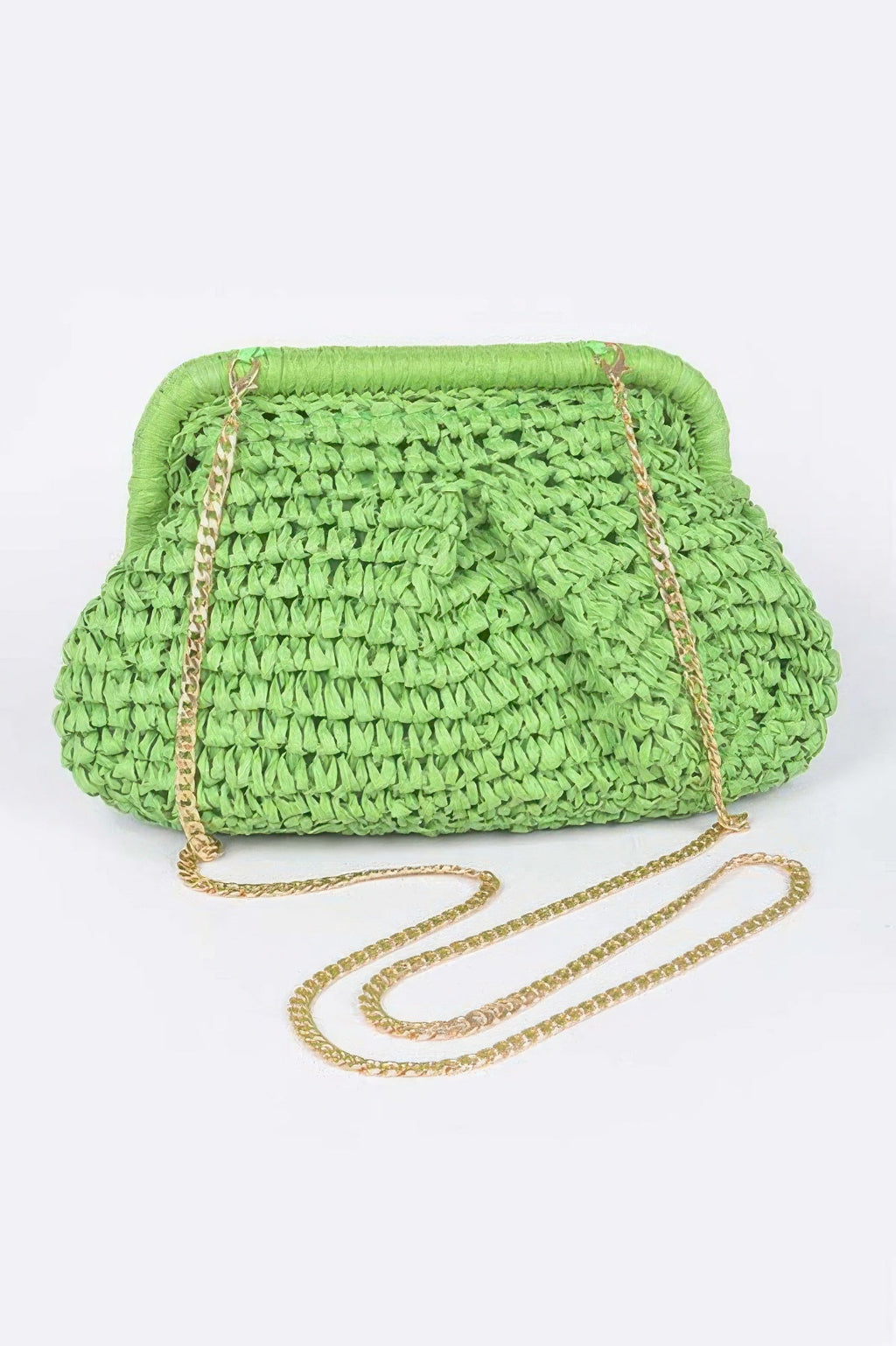 Faux Straw Clutch Handbag With Chain Strap