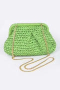 Faux Straw Clutch Handbag With Chain Strap