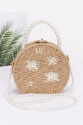 Faux Straw Handmade Clutch W/pearl Handle