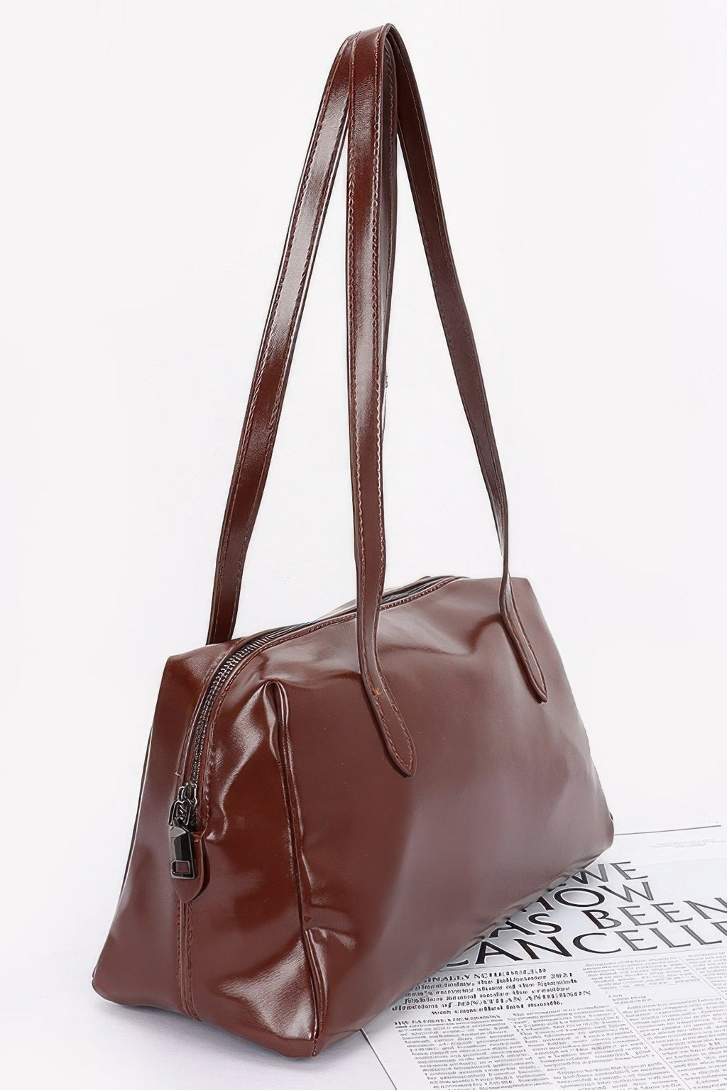 Shiny Faux Leather Sport Handbag